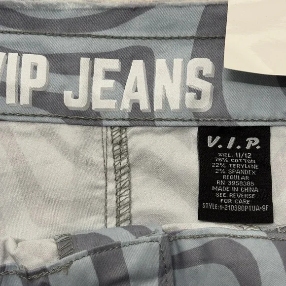 NEW Blue Gray Psychedelic Animal Print Flare Leg Jeans Sz 11/12 Grunge Skater - Picture 10 of 10